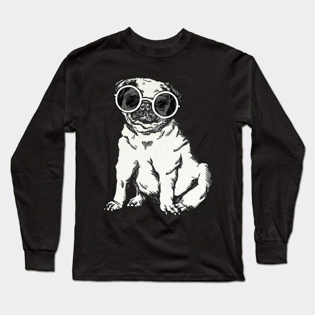 Pug dog, bulldog  vintage sunglasses art design for love like a gift for her and him Long Sleeve T-Shirt by black lynx